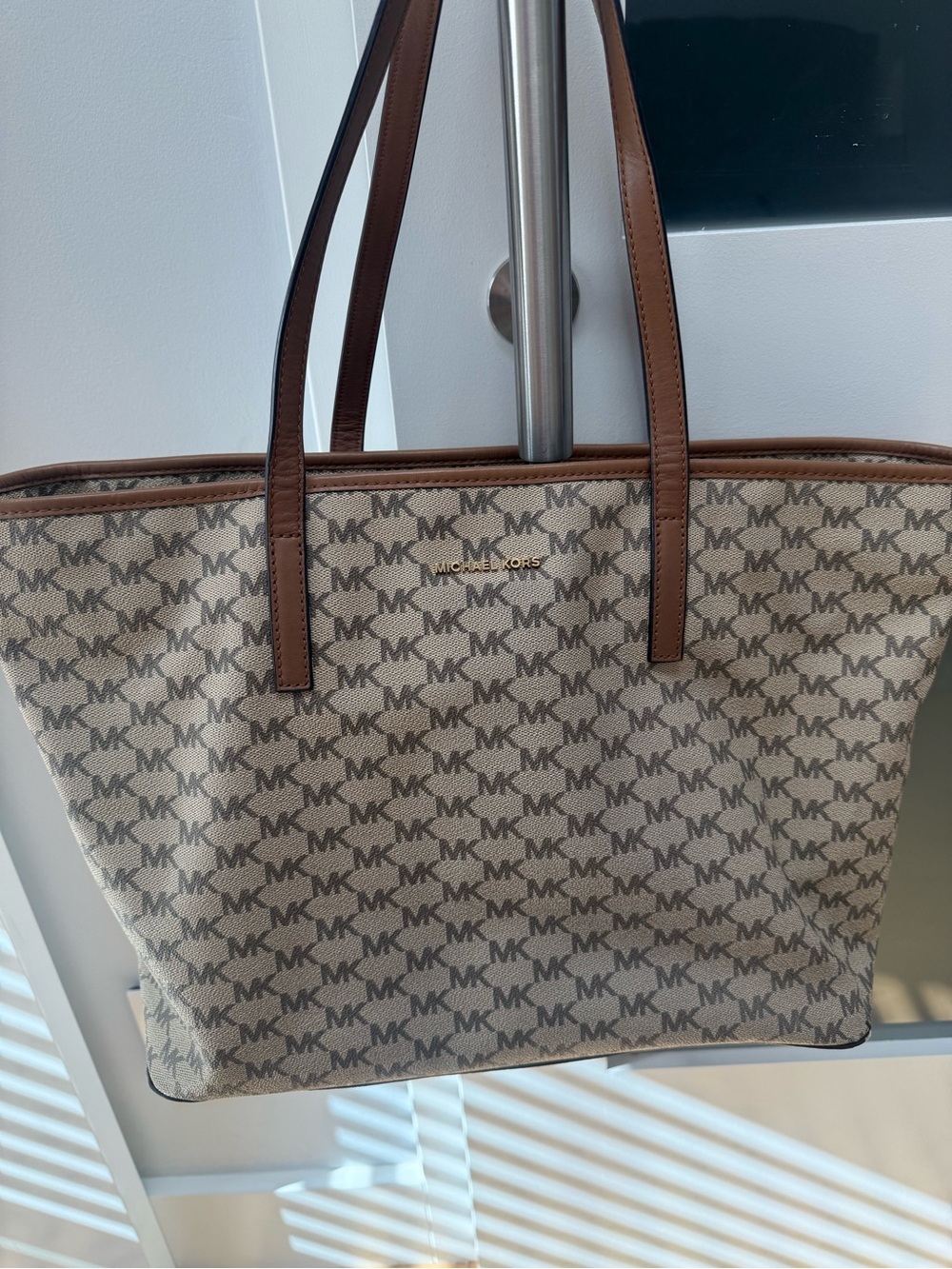 Michael Kors Beige Monogram Tote with Brown Trim